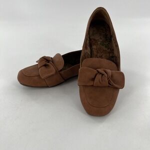 Born Carrine Like BOC Paisley Bow Ballet Flat Womens 7 Dark Tan Square Toe Faux